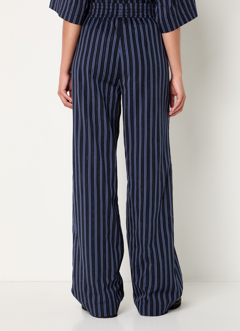 Sandro High waist straight fit trousers with stripe print and rhinestones
