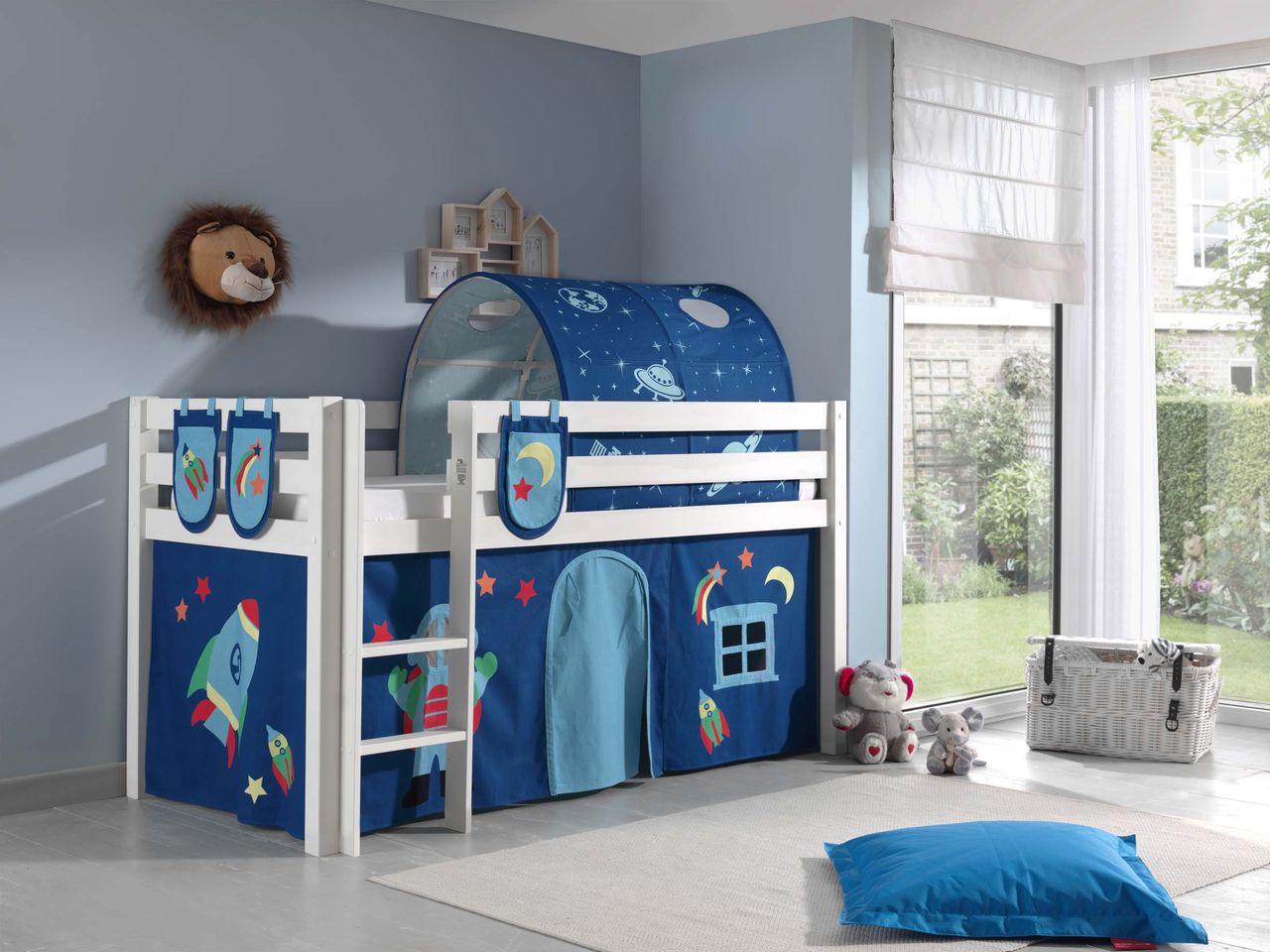 VIPACK Spielbett Pino mit Textilset Vorhang, Tunnel und 3 Taschen 
