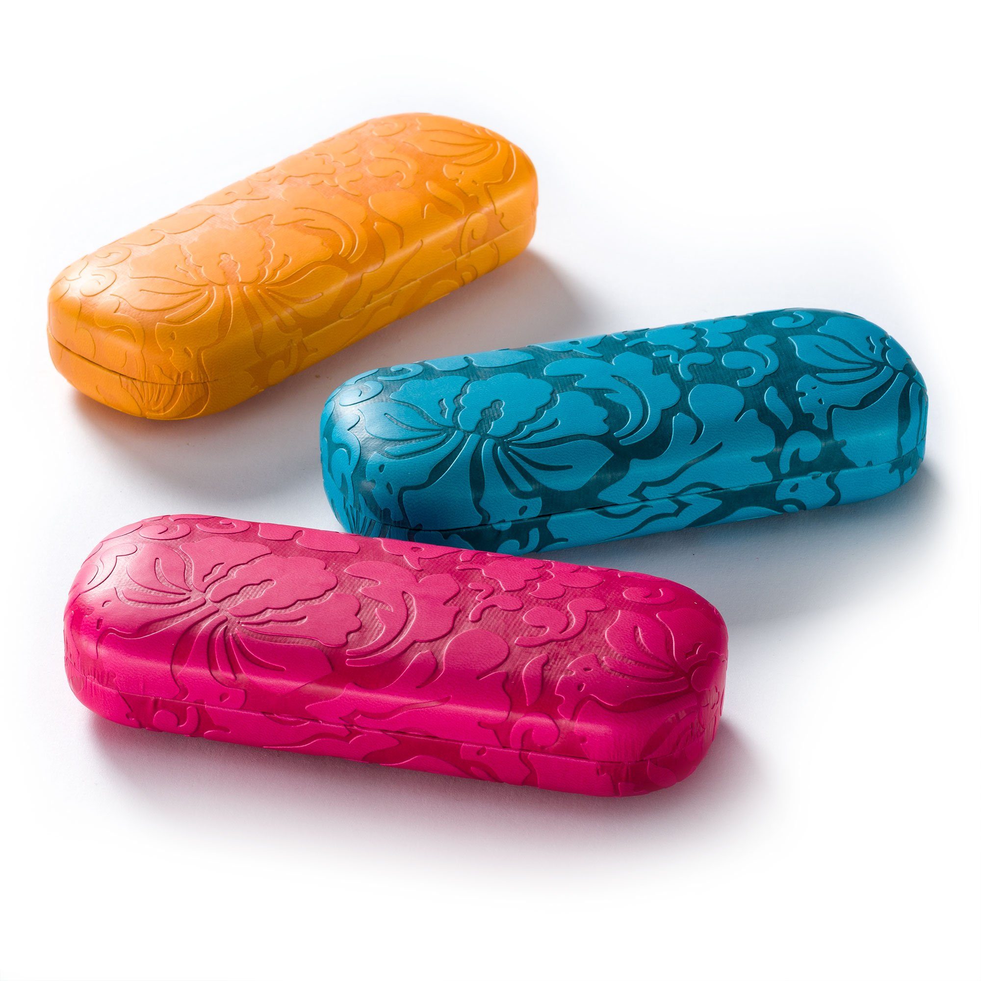 FEFI Brillenetui Hardcase mit Blumen-Relief-Prägung, und Mikrofasertuch