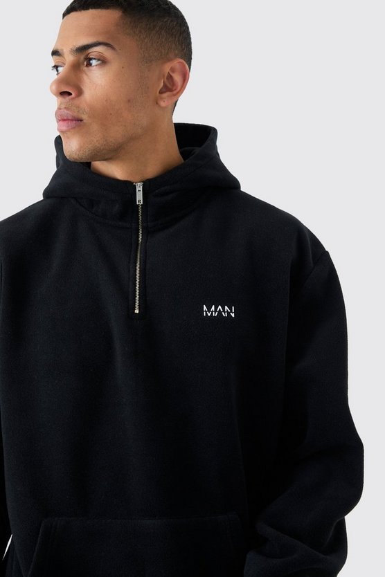Man Oversized Quarter Zip Funnel Neck Fleece Hoodie
