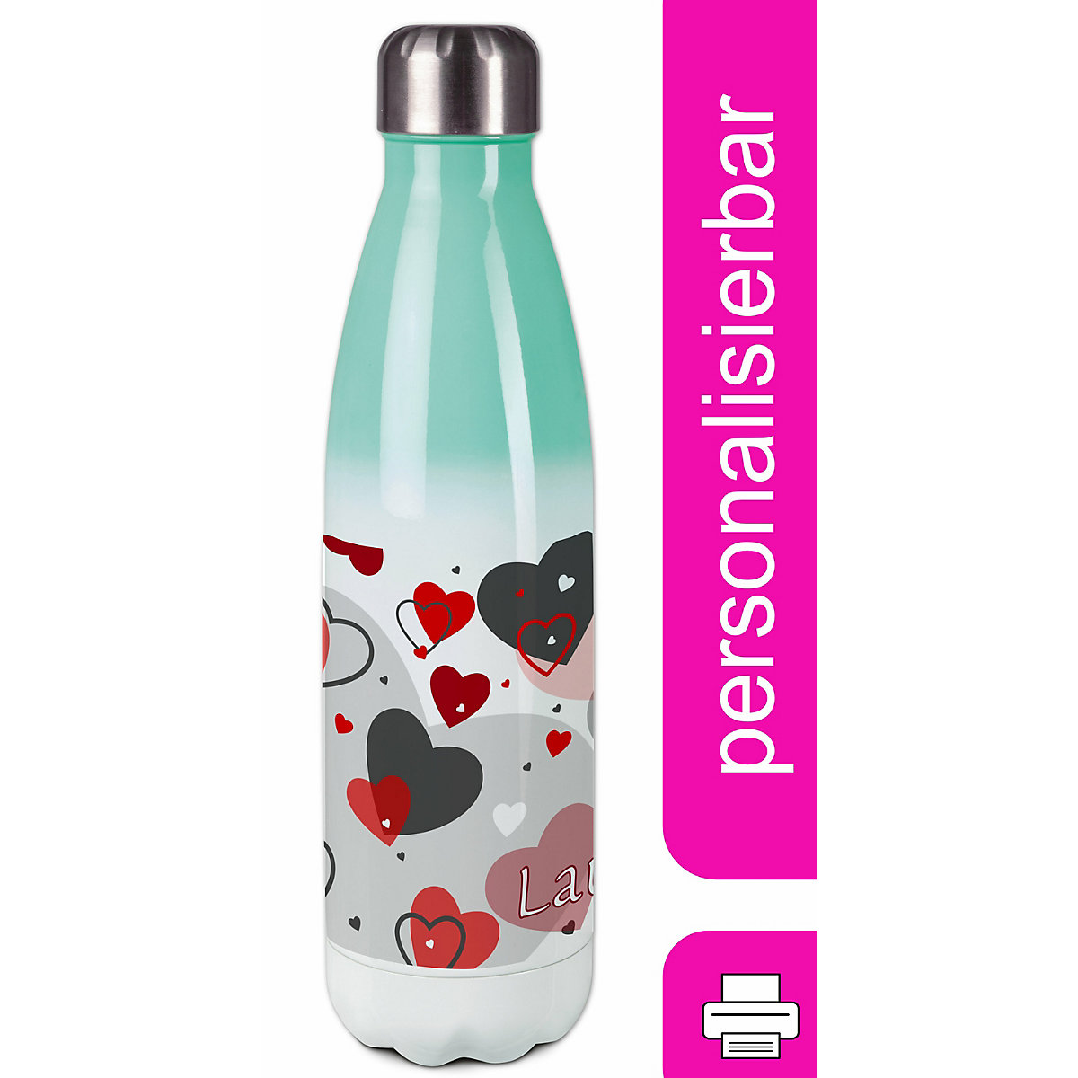 Edelstahl Kinder Thermoflasche / Trinkflasche bunt Herz Farbe rot grau Spülmaschinenfest, Auslaufsicher, Bruchfest, Doppelwandig, Für Heißgetränke geeignet, Mit Deckel, Isoliert