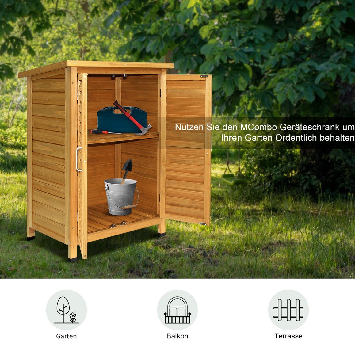 MCombo Gartenbox MCombo Gartenschrank Geräteschuppen Werkzeugschrank 0690/0870/1280, Outdoor-Schrank Gartenbox, aus Holz