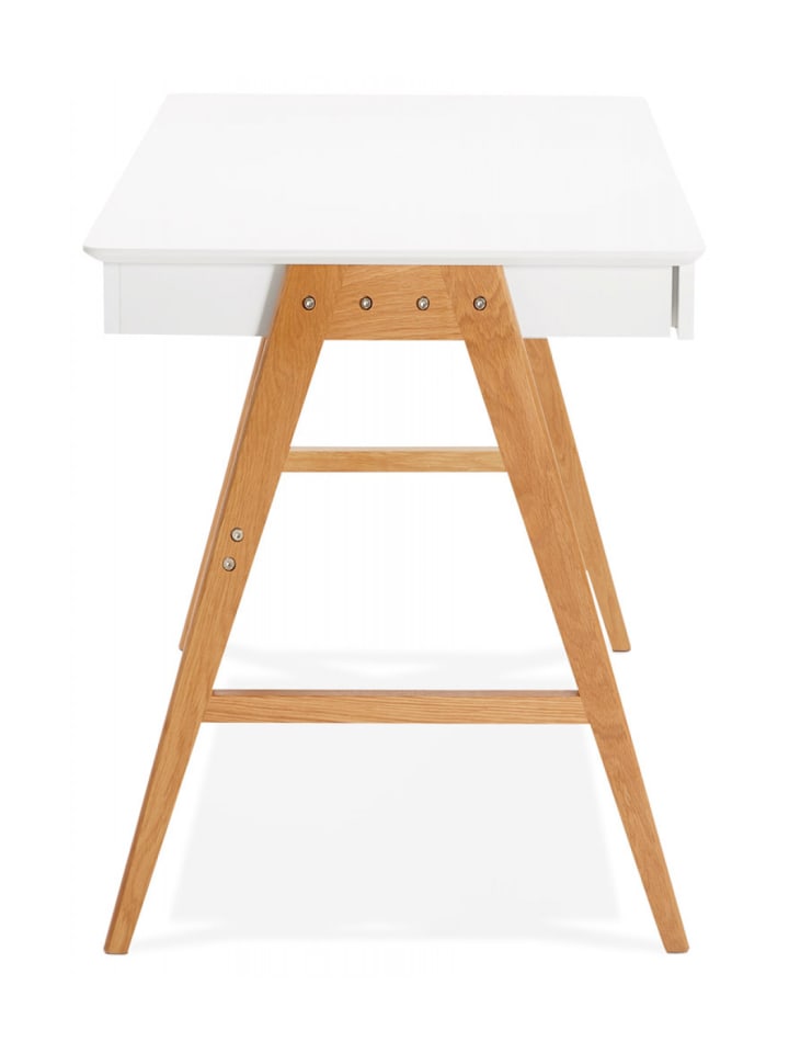 KADIMA DESIGN Schreibtisch SIROKO mit Eichenbeinen | Geradliniges Design in Weiß-Beige günstig kaufen onesize