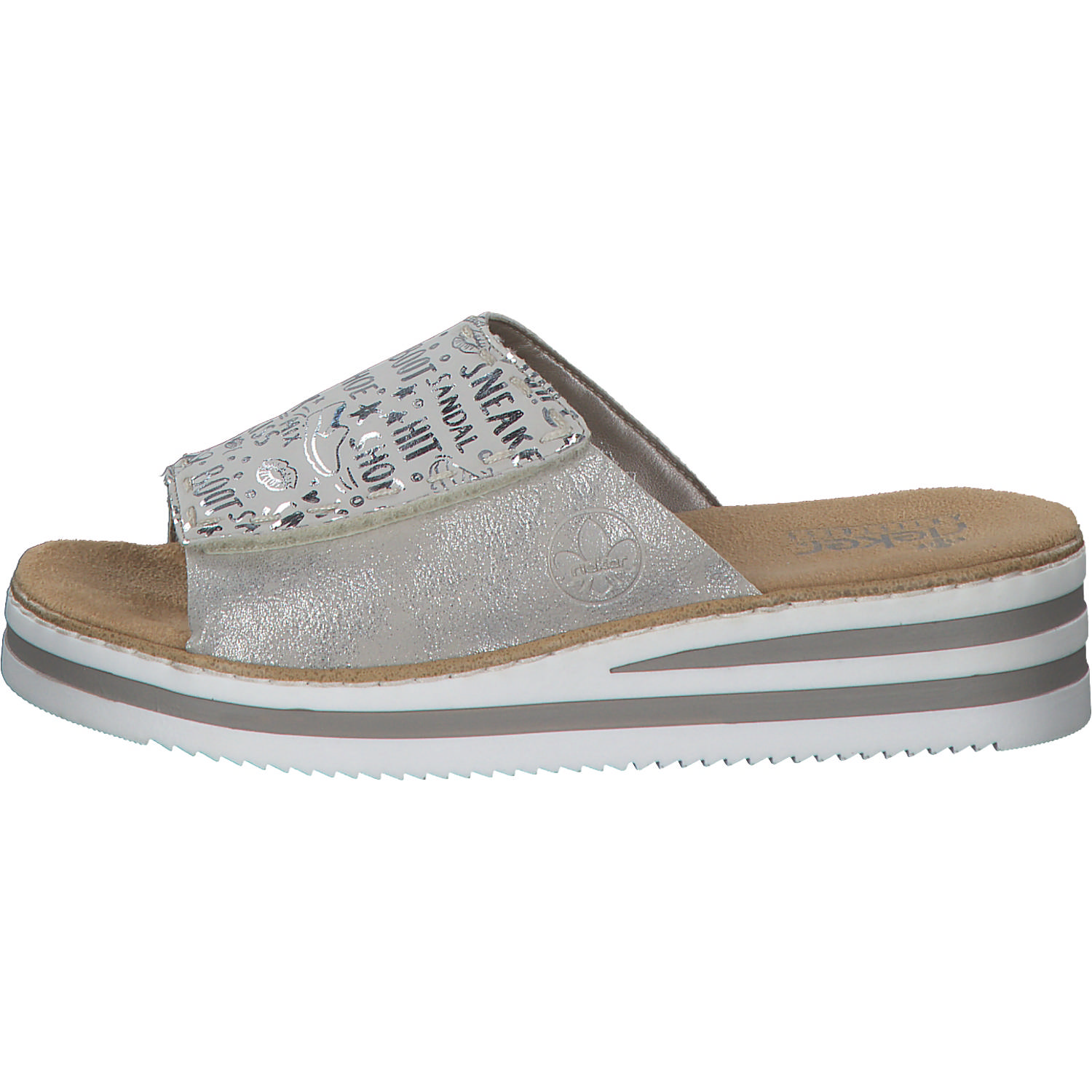Rieker V0290, Plateau-Pantoletten, Damen, kreide-silver/fog-silver