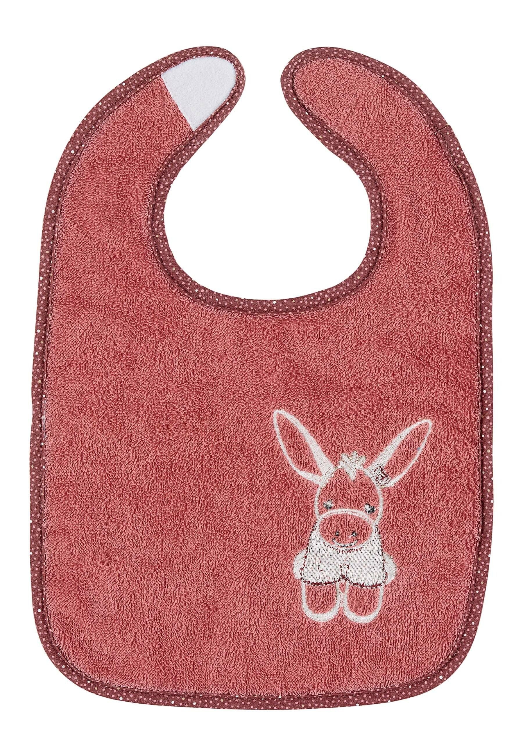 Klettlätzchen Esel Emmily in Hellrot m. Stickmotiv