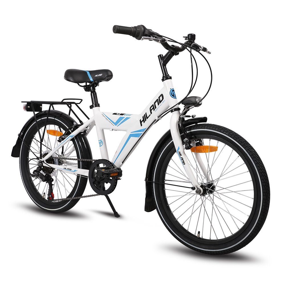 HILAND Kinderfahrrad 20 Zoll MTB Jungen mit 6 Gang Shimano Gepäckträger Ständer, 6 Gang, fur Kinder ab 4 5 6 7 8 9 Jahre