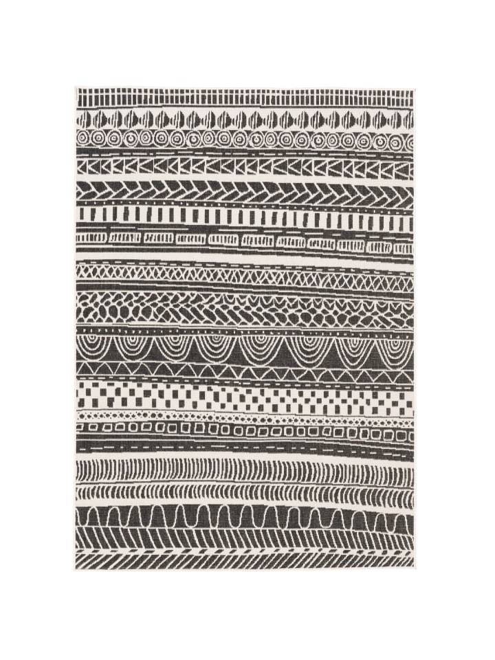 Pergamon In- und Outdoor Teppich Beidseitig Newport Ethno in Schwarz Weiss günstig kaufen 80 x 150cm