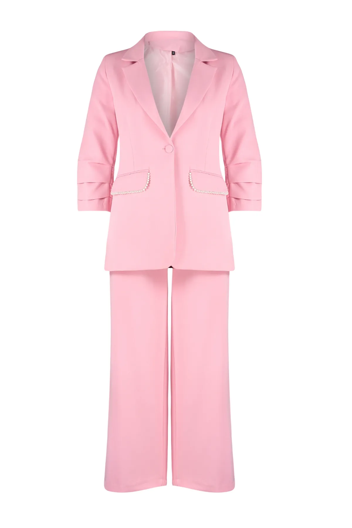 Trendyol Modest  Rosa Set aus Jacke, Hose und Oberteil aus Krepp mit Perlendetails TCTSS24US00011