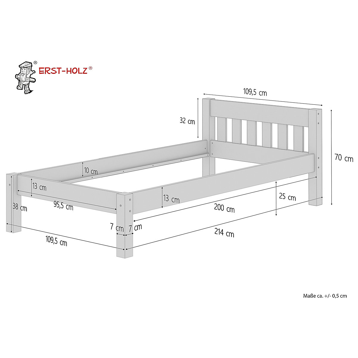 Holzbett Kiefer weiß 100x200 mit Rost und Matratze