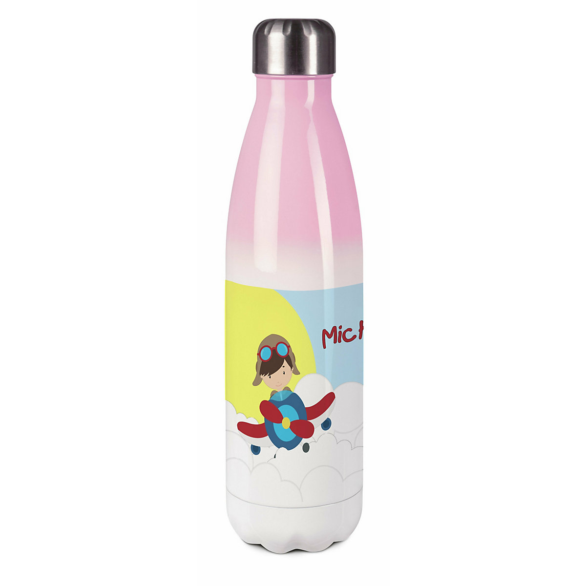 Edelstahl Kinder Thermoflasche / Trinkflasche bunt Flugzeug-Wolken Spülmaschinenfest, Auslaufsicher, Bruchfest, Doppelwandig, Für Heißgetränke geeignet, Mit Deckel, Isoliert