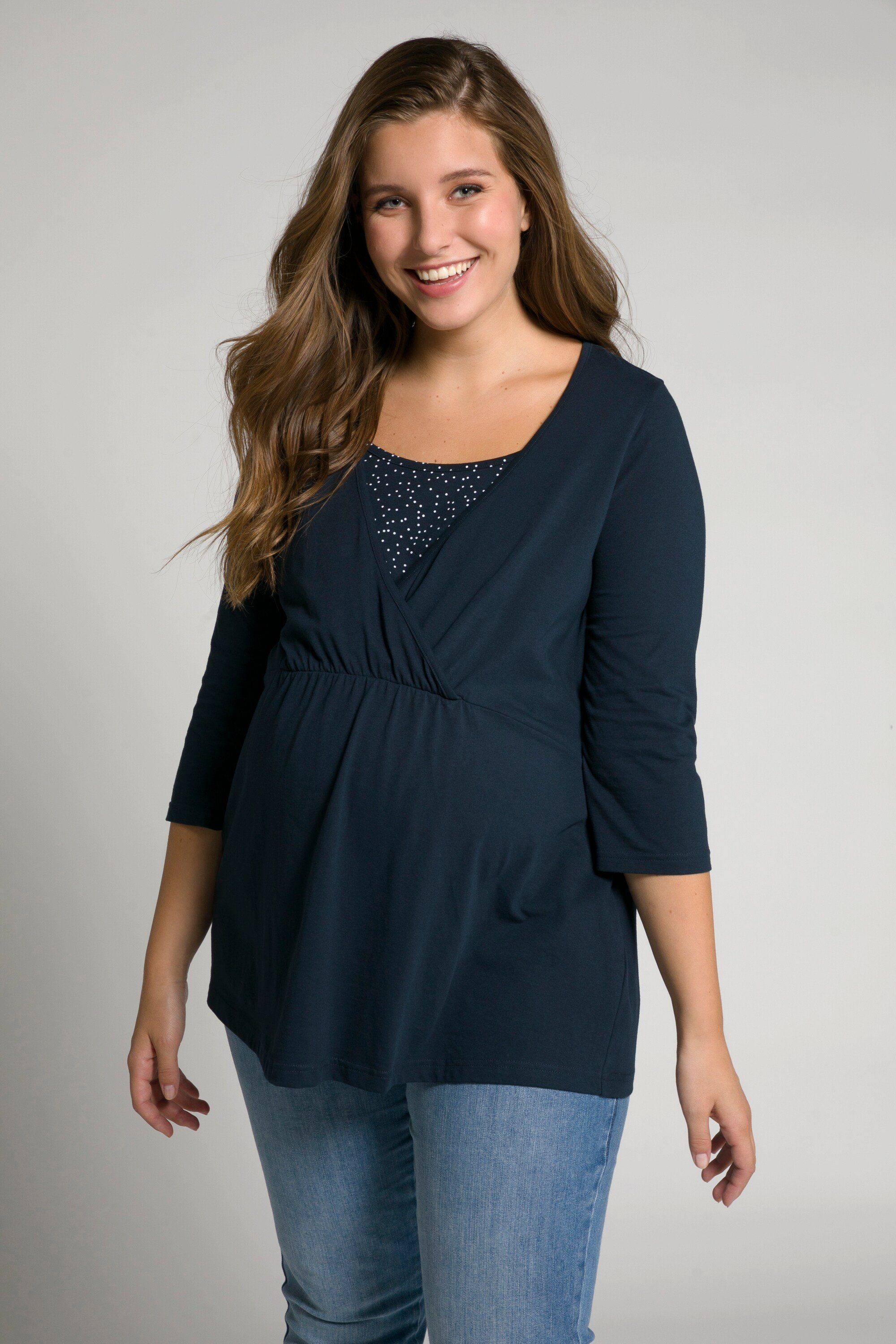 Ulla Popken Umstandsshirt Bellieva-Shirt Wickeloptik Stillfunktion 3/4-Arm