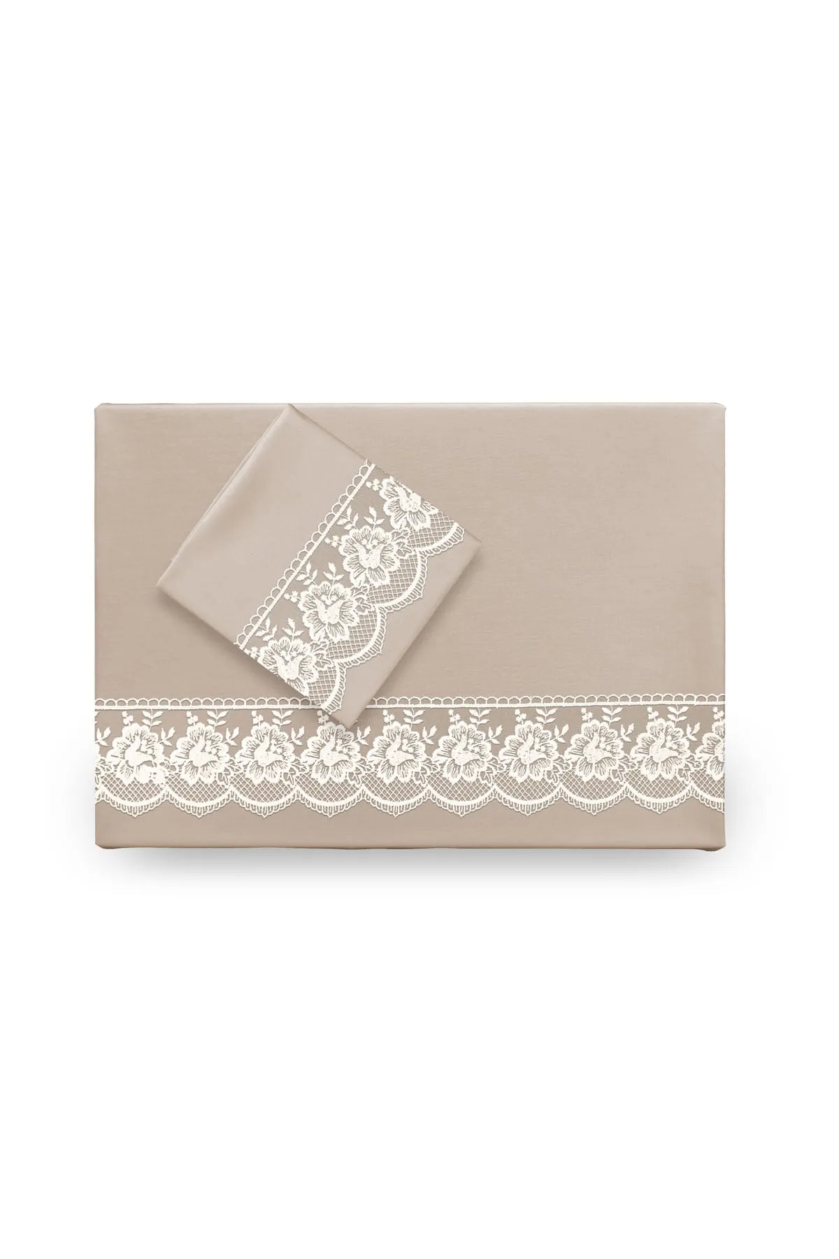 Çeyiz Diyarı  Doppelbett-Bettbezug-Set Lalezar mit französischer Spitze, Cappucino