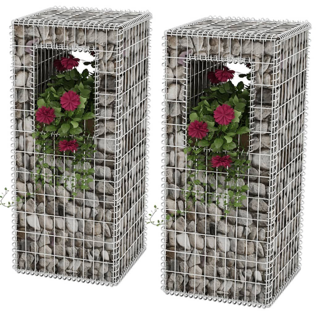 vidaXL Zaunpfosten Gabionenkorb Pfosten/Pflanzkasten 2 Stk. Stahl 50×50×120 cm, (2-St)