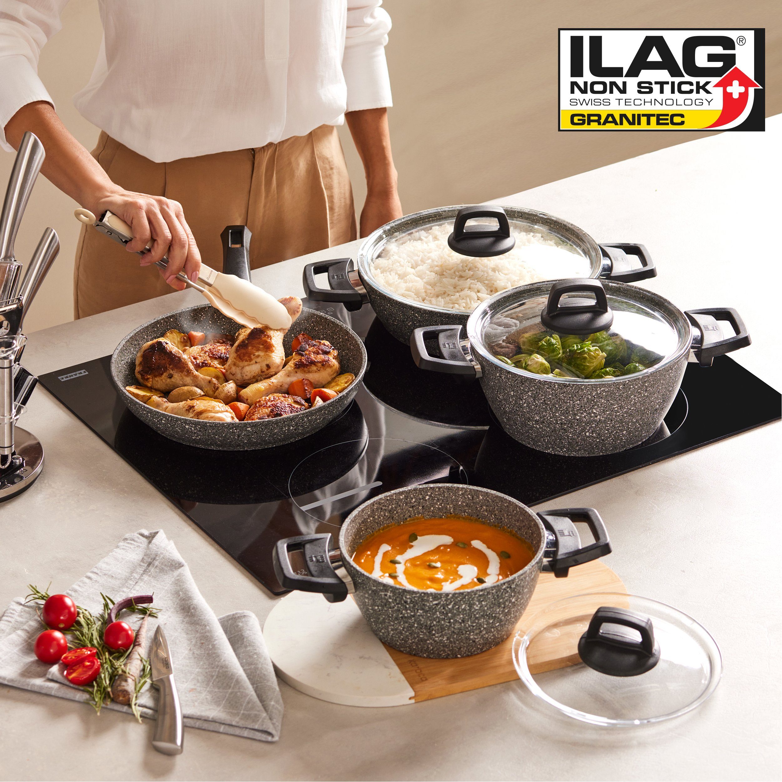 Karaca Topf-Set Gris BioGranit Kochtopf-Set 7- teilig