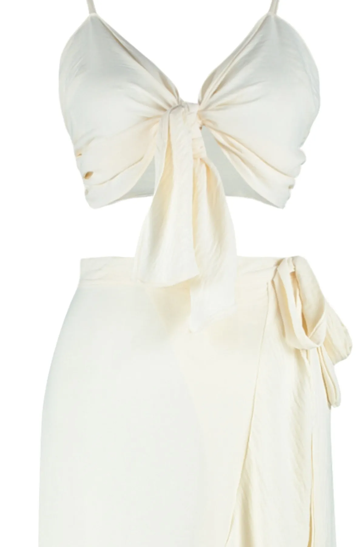 Trendyol Collection  Ecrufarbenes, gewebtes Blusen-Rock-Set mit Schlitz TBESS21AU0312