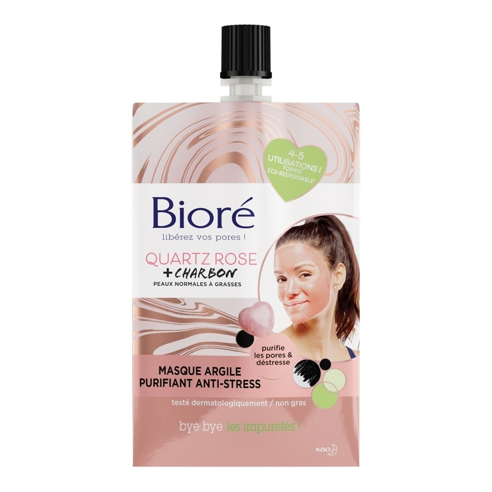 bioré Masque Argile Purifiant Anti-Stress au Quartz Rose + Charbon Masque visage