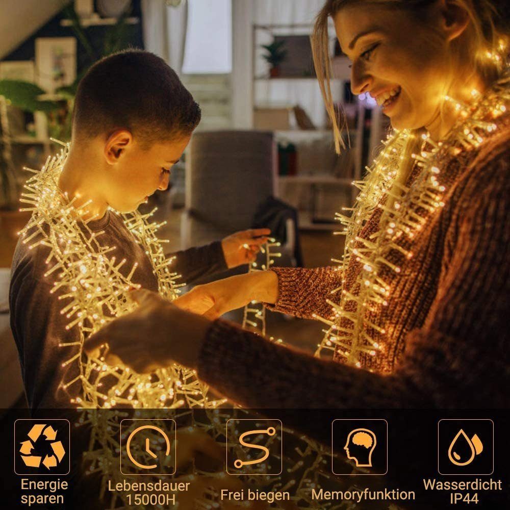 LETGOSPT Lichterkette LED Lichterkette, 200/500/1000 LED mit EU stecker Lichterkettenvorhang, Fensterleuchten mit 8 Modi IP44 Wasserfest