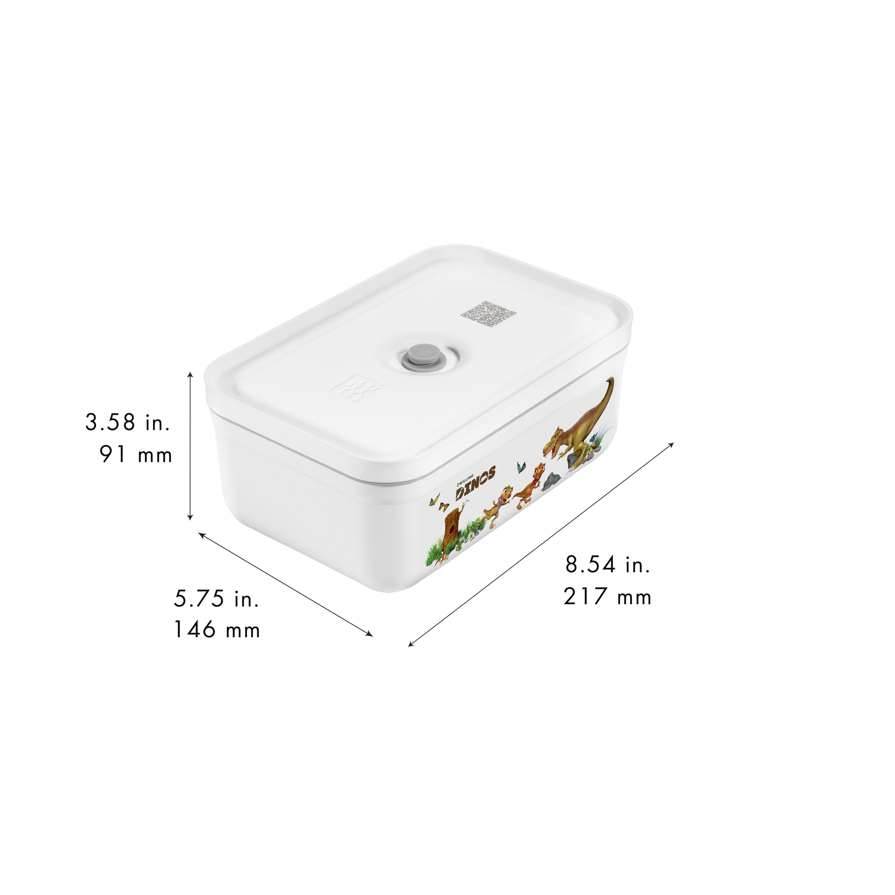 Vakuum Lunchbox DINOS L, Kunststoff, Weiß-grau