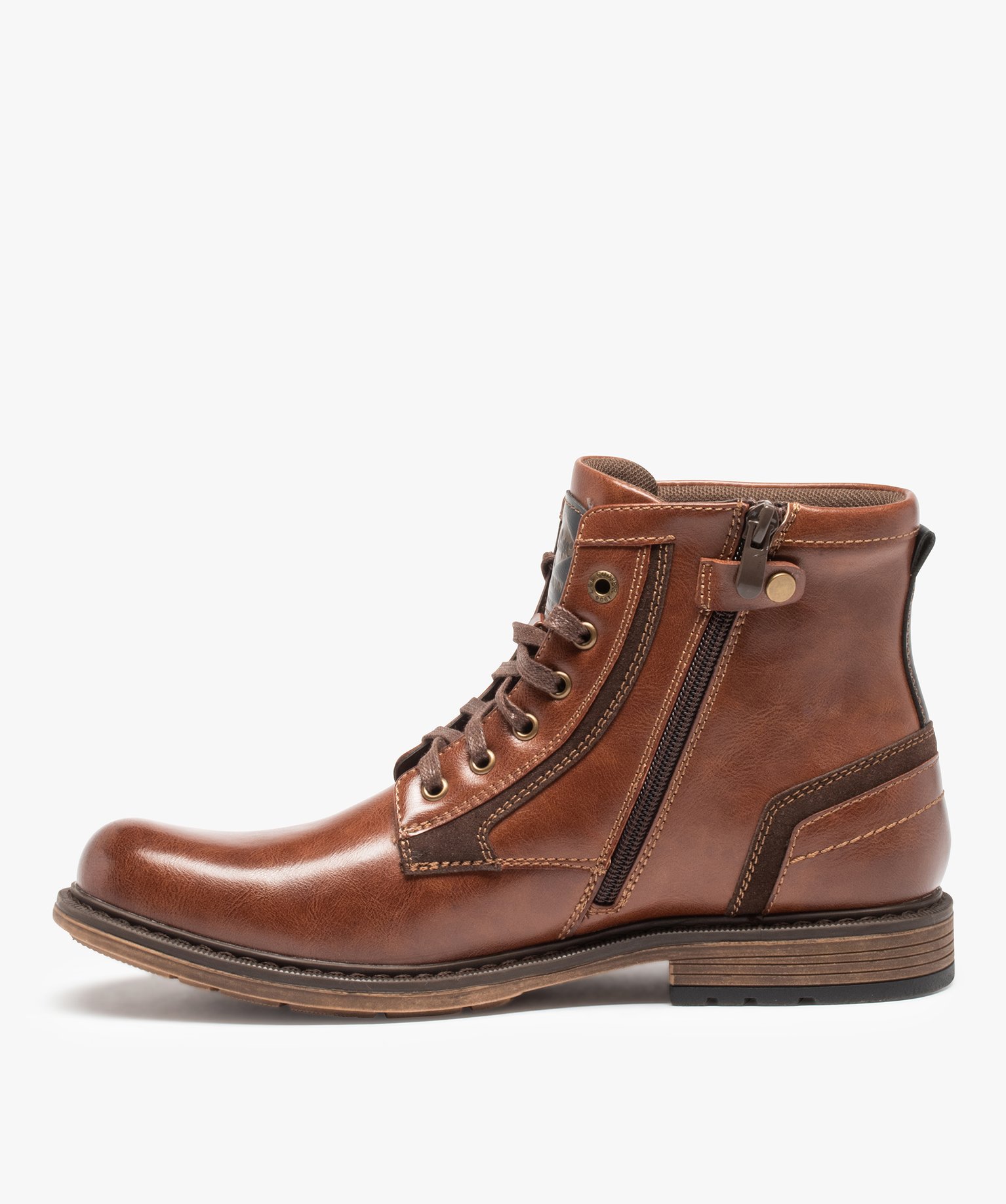 Boots homme unies à lacets fermeture zippée – Lee Cooper marron | GEMO