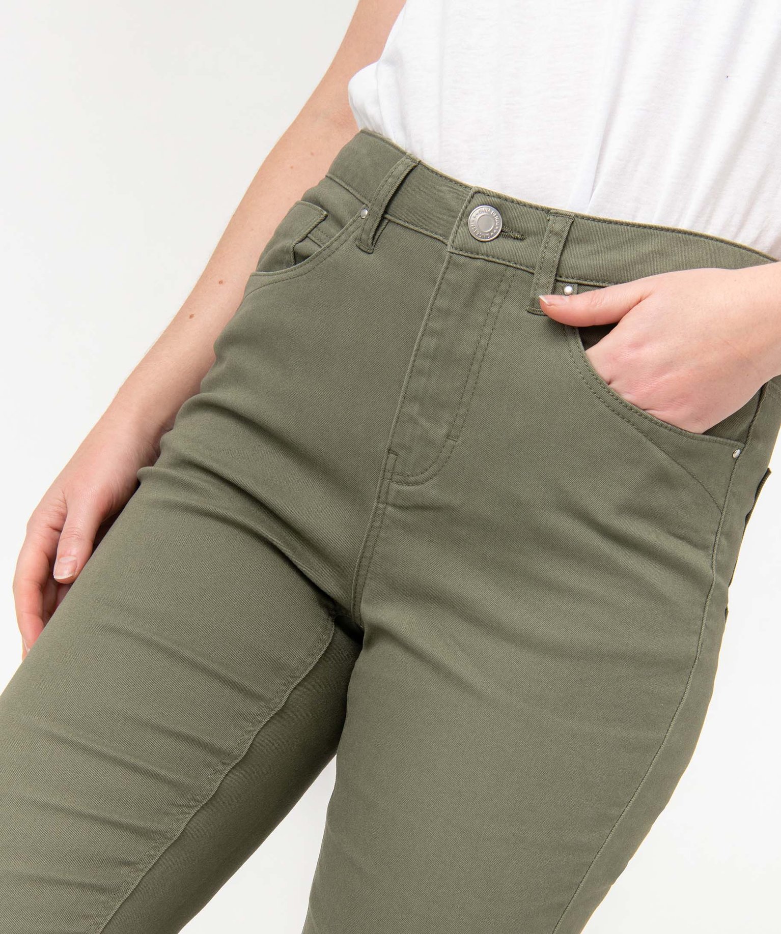Pantalon femme coupe Regular taille normale kaki | GEMO