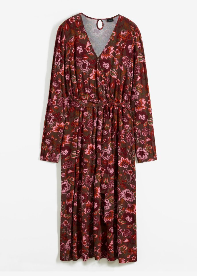 Jerseykleid mit V-Ausschnitt und Bindeband