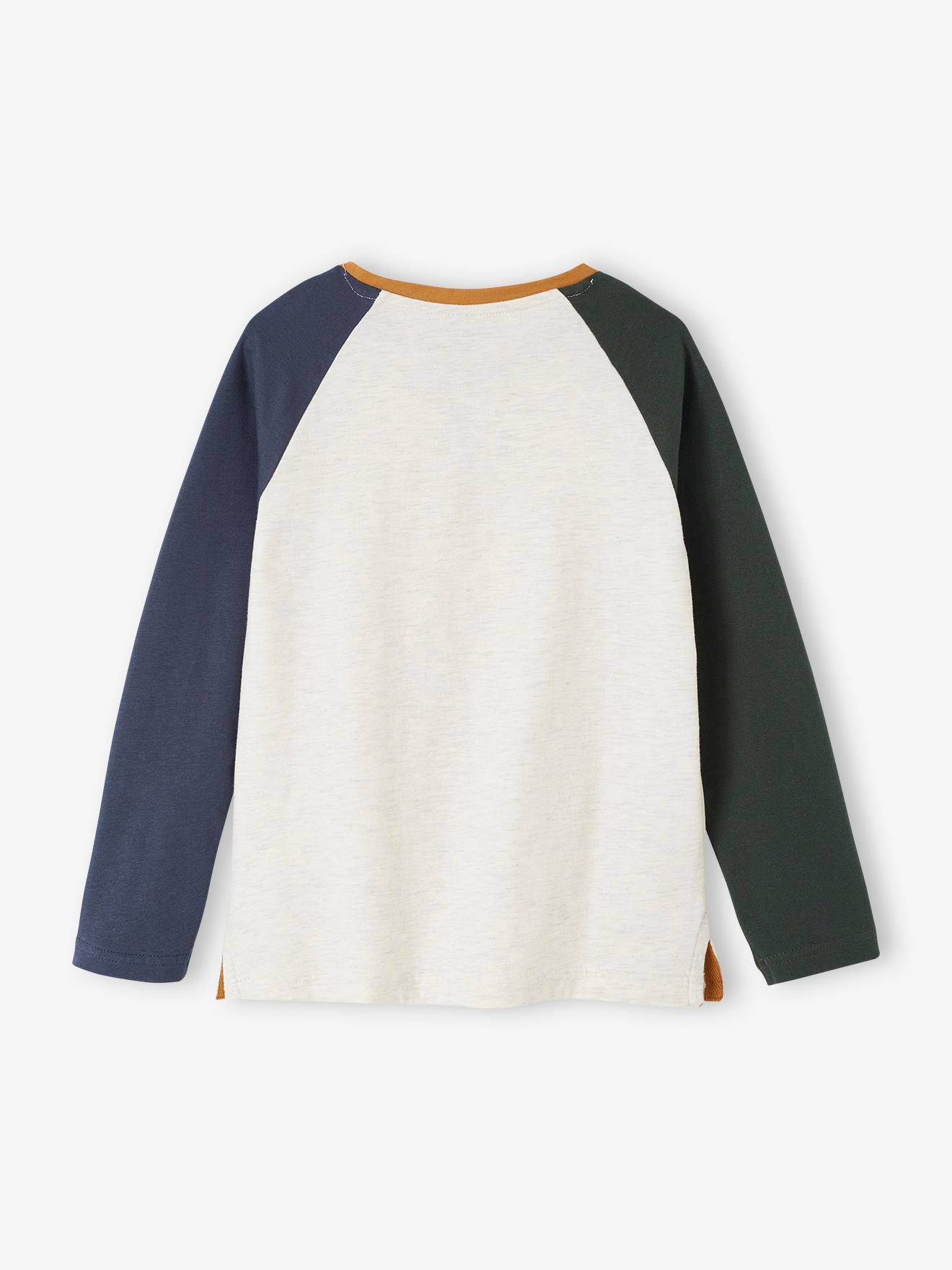 T-shirt sport motif monstre skater garçon manches longues raglan beige chiné