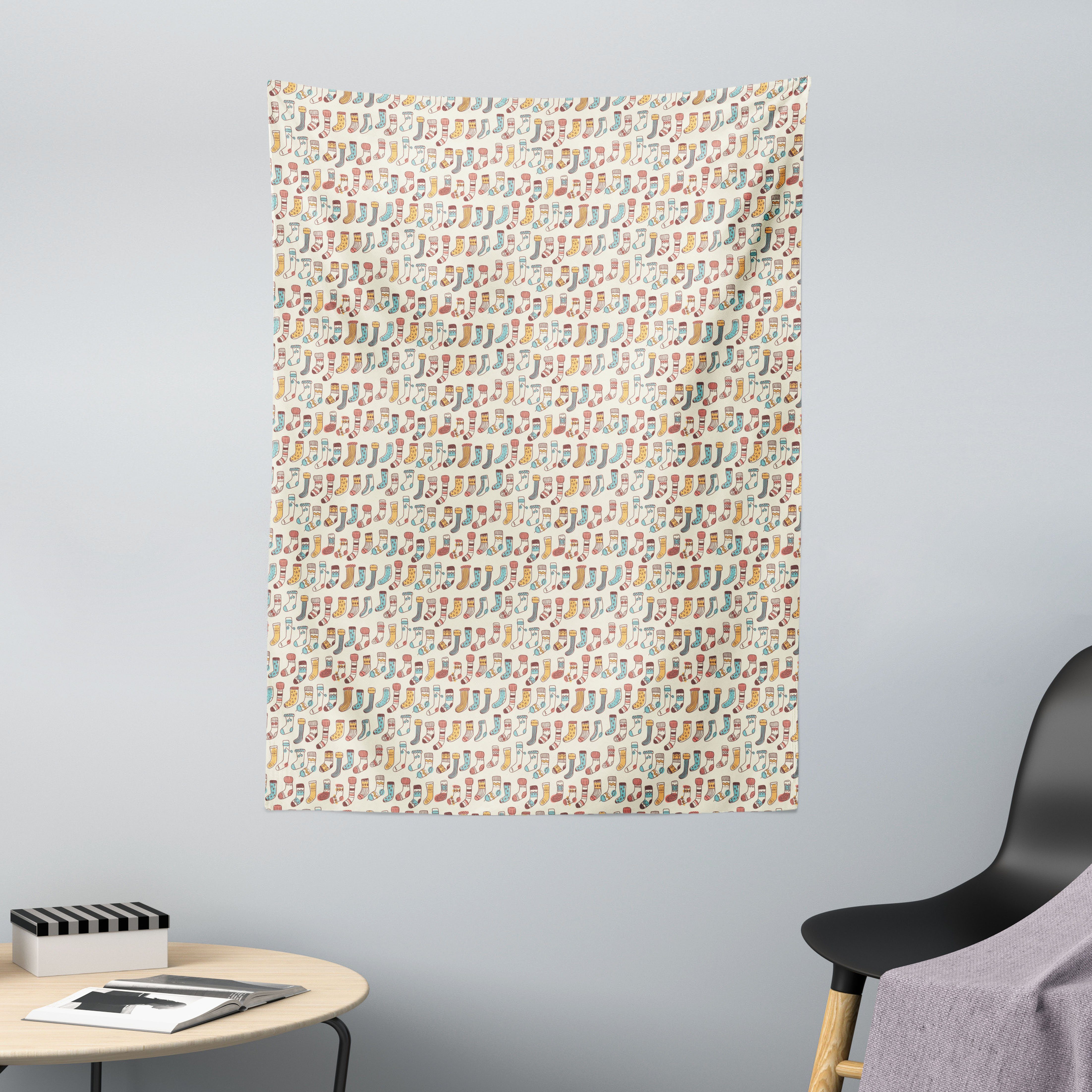 Wandteppich aus Weiches Mikrofaser Stoff Für das Wohn und Schlafzimmer, Abakuhaus, rechteckig, skandinavisch Doodle Socken Pattern