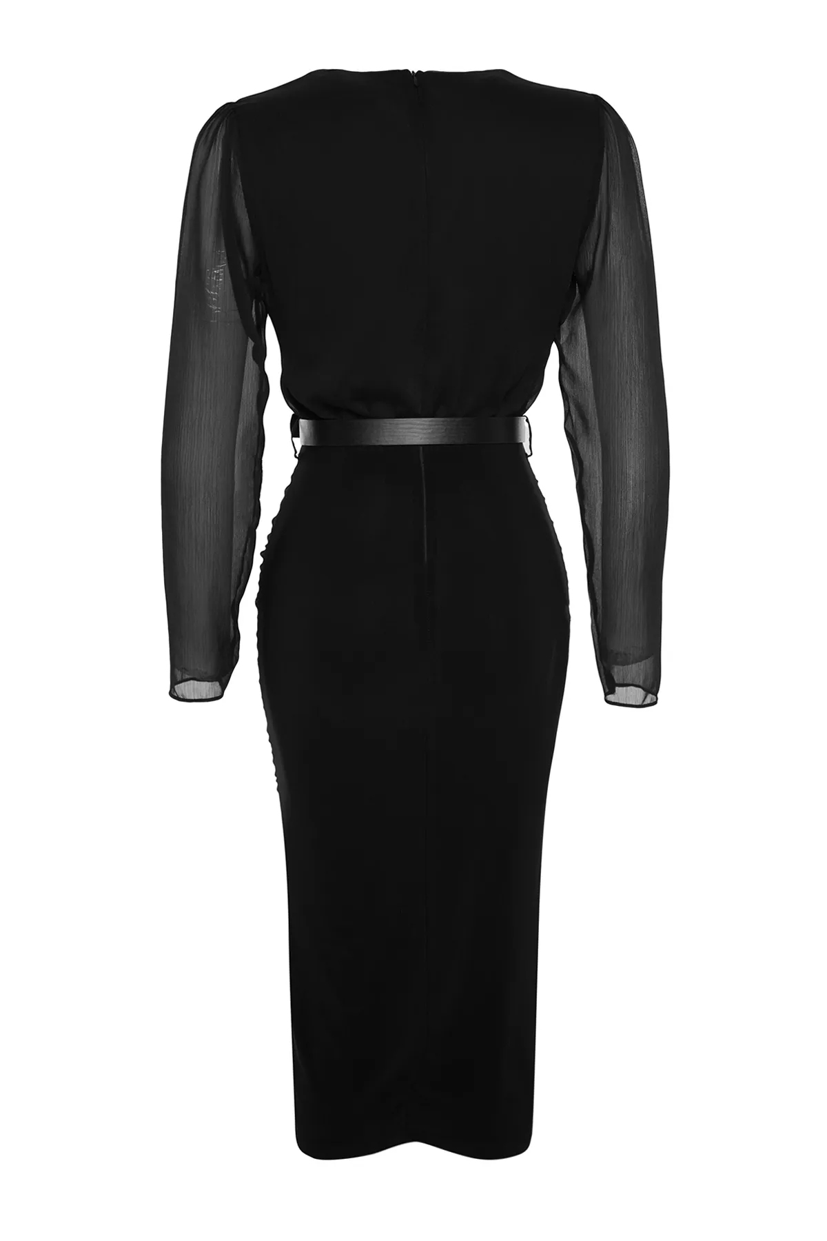 Trendyol Collection  Schwarzes, figurbetontes Webkleid mit Gürtel TWOAW24EL00591