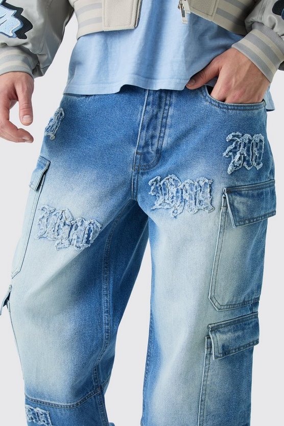 Lockere Cargo-Jeans mit Bm-Applikation und Taschen