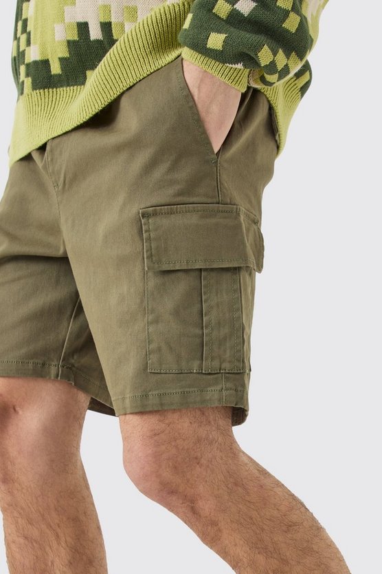 Skinny Cargo-Shorts mit elastischem Bund