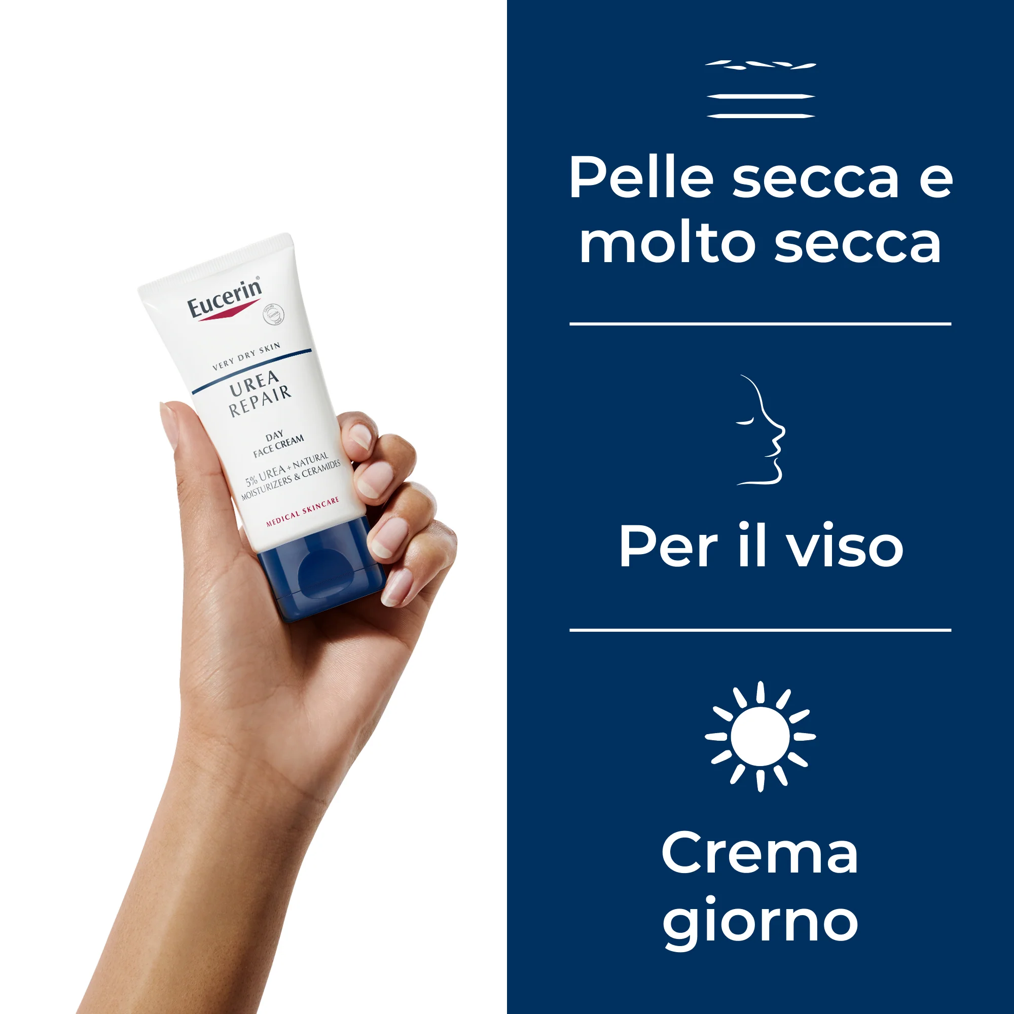 Crema facial suavizante UreaRepair con 5 % de urea: tratamiento facial calmante durante 24 horas.