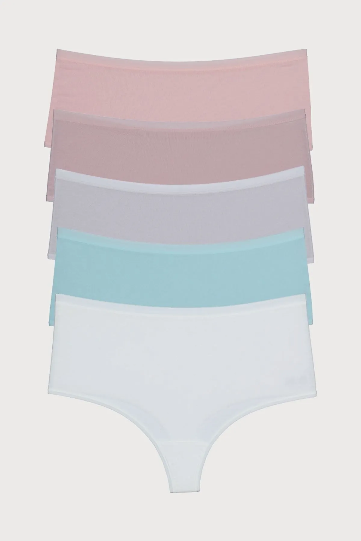 Nicoletta  Damenhöschen, Tanga mit hoher Taille, große Größe, 5er-Pack, Lachsfarben