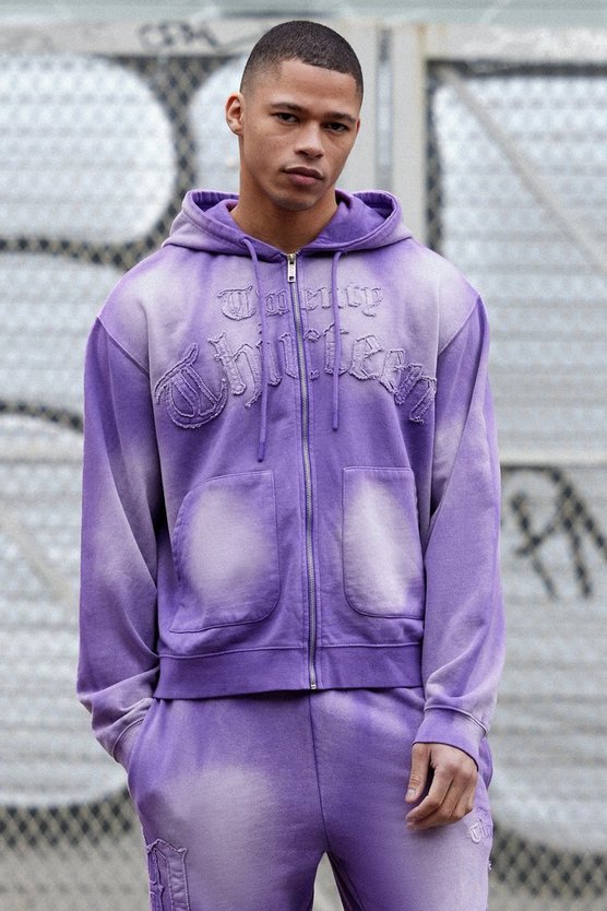 Gebleichter Oversize Hoodie mit 13 Reißverschluss