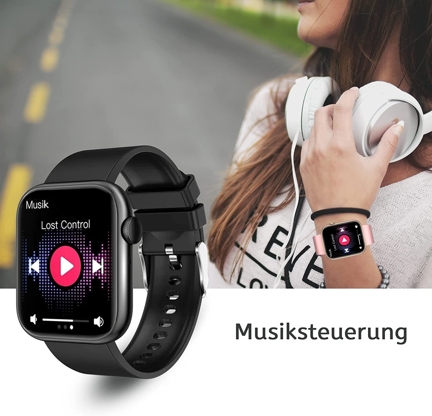 Mutoy Smartwatch Fitness Tracker Damen Herren mit Telefonfunktion Smartwatch (1.85