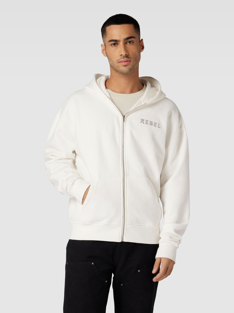 Sweatjacke mit Ziersteinbesatz Modell 'Cody' in weiß