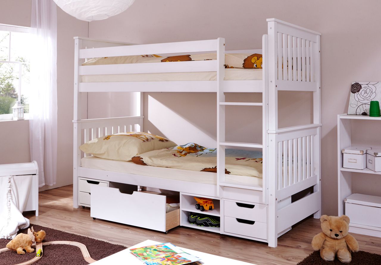 Ticaa Etagenbett Sammy weiß Var 3 - mit Funktionsschubkasten -