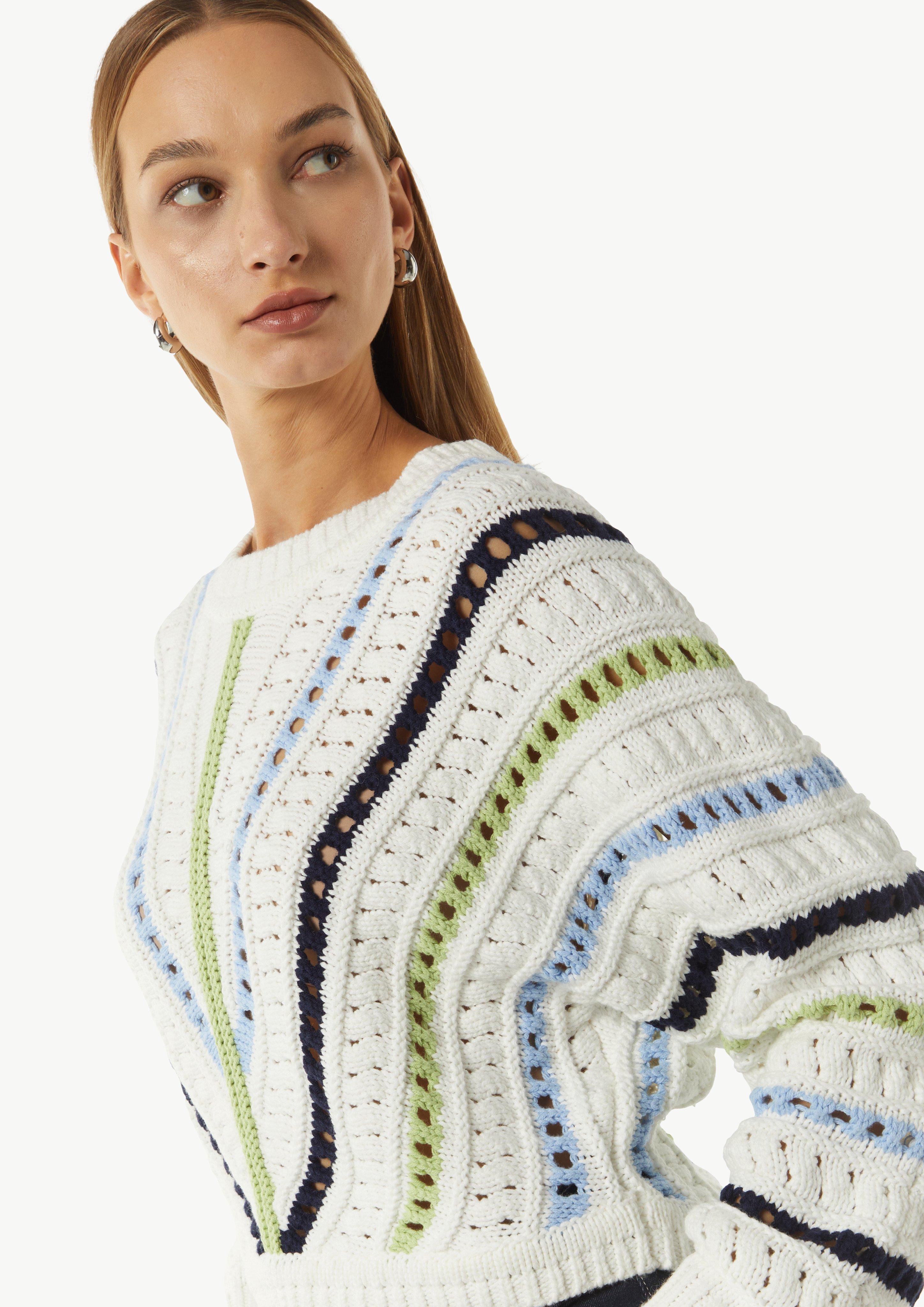 Cropped Strickpullover mit Ajourmuster - weiß