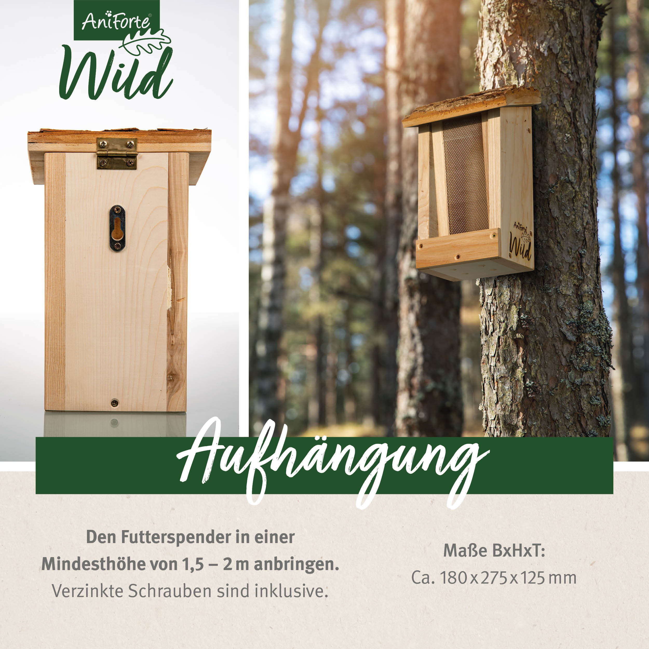 Aniforte Vogelhäuser & Nistkästen Aniforte Wild Futterspender für Wildvögel + 200g Futter