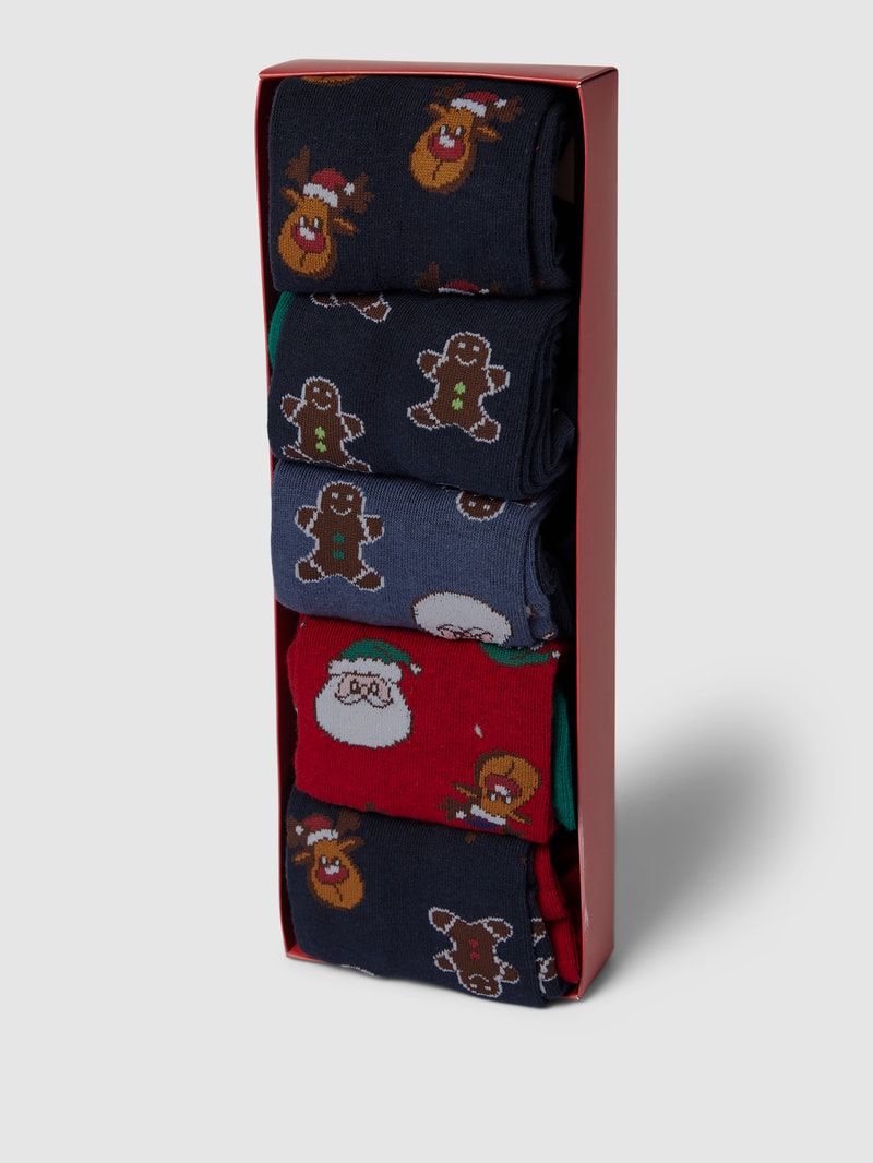 Socken mit Allover-Muster im 5er-Pack in marineblau