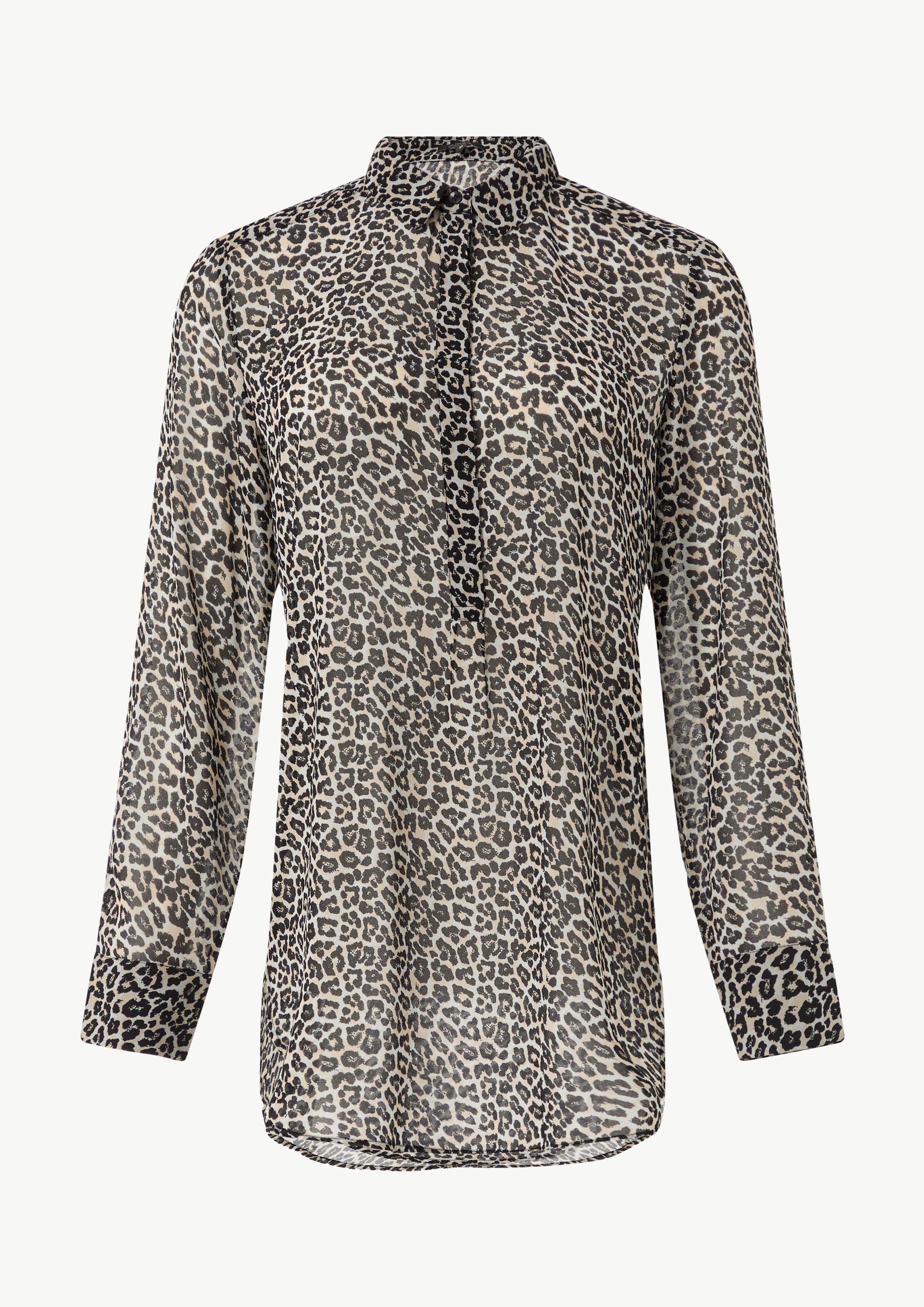 Longbluse aus Chiffon mit Leo-Print - beige