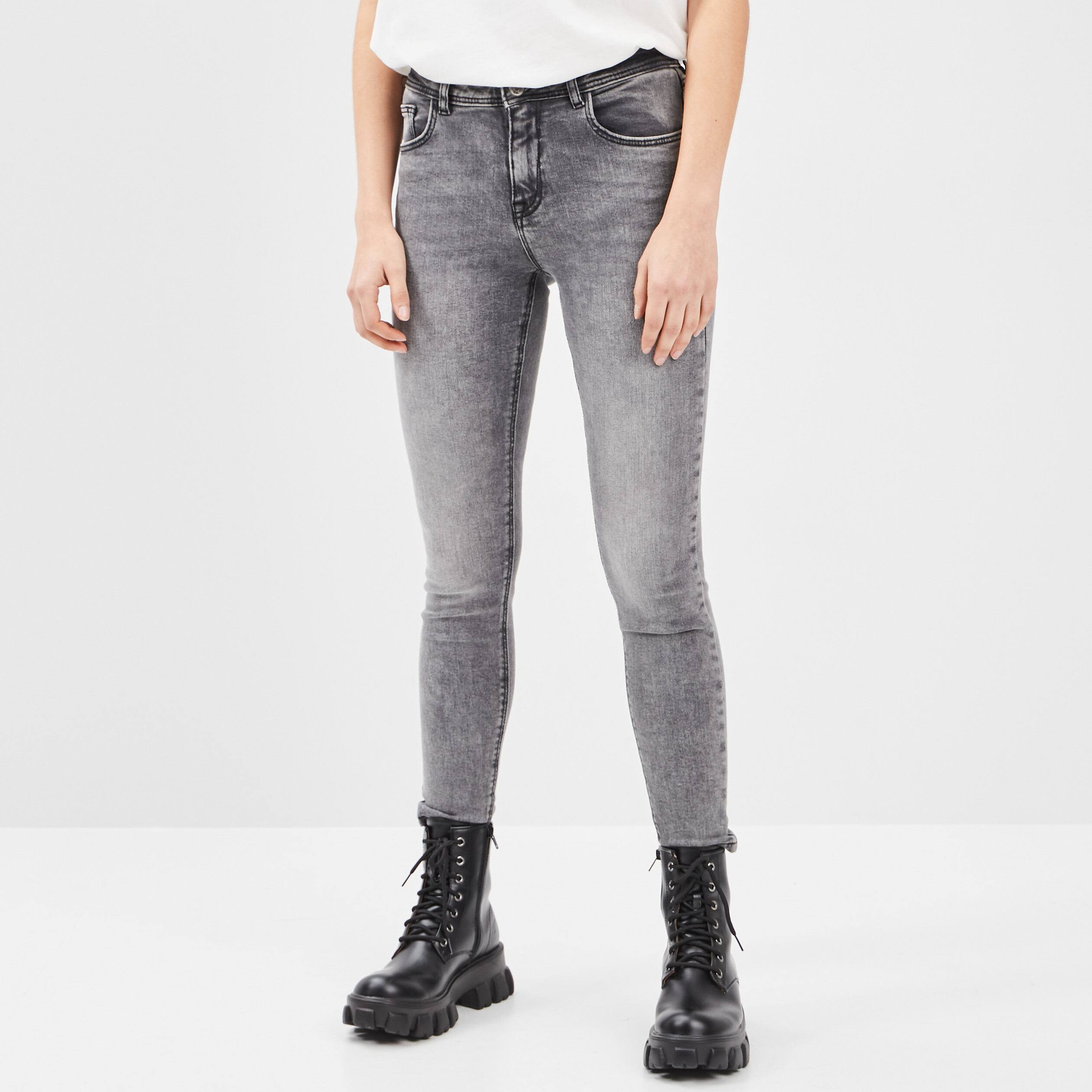 Jeans skinny push-up denim gris femme | La Halle