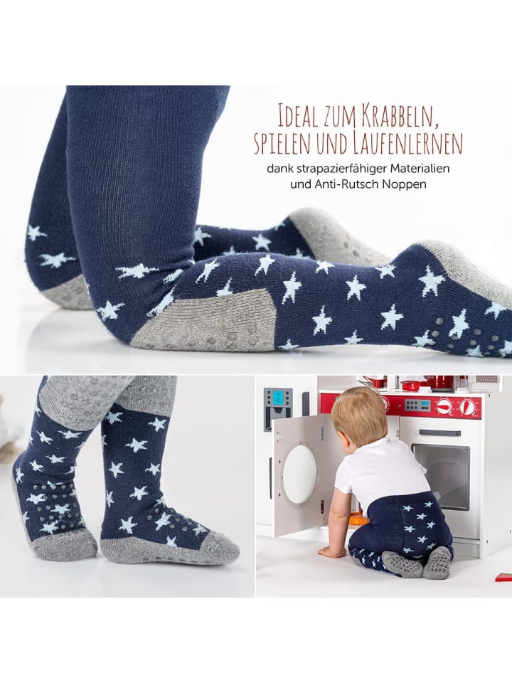 LaLoona Krabbel-Strumpfhose 2er Pack - Sterne Marine   Streifen in grau,blau günstig kaufen