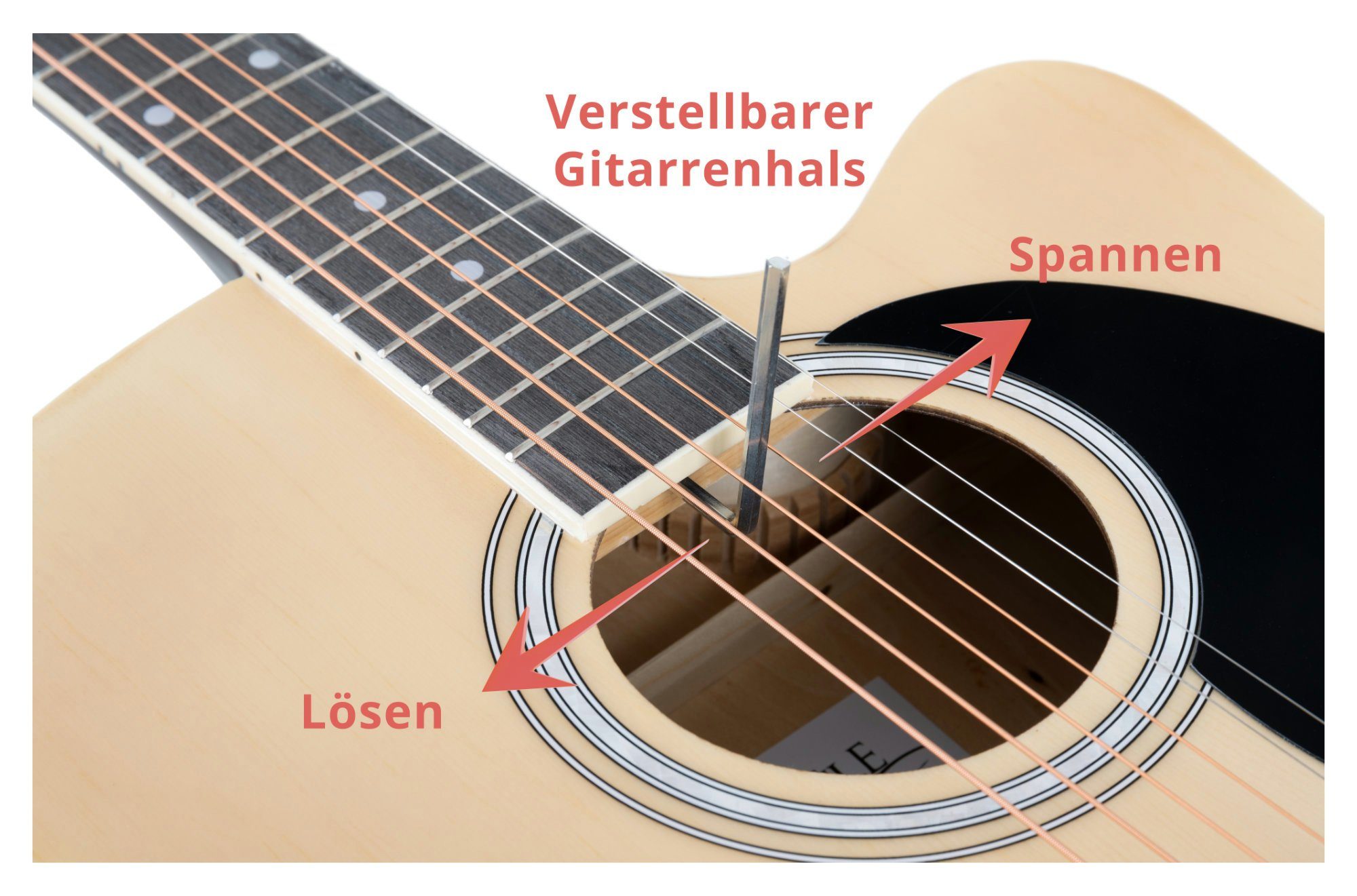 Rocktile Westerngitarre WSD-8CE-NT Slim Line Westerngitarren Set - Dreadnought Akustik Gitarre, Set inkl. Tasche, Ersatzsaiten, Gurt und Plektren