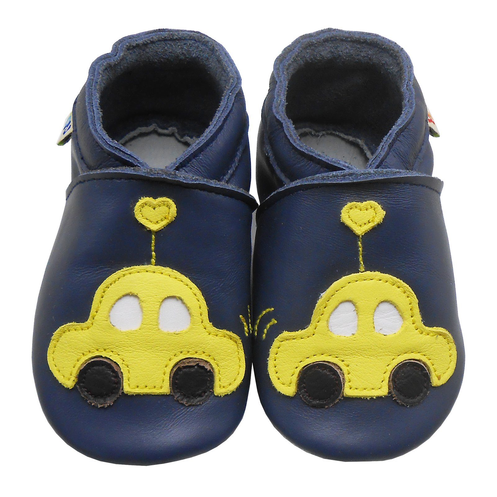 Yalion Weiche Leder Lauflernschuhe Hausschuhe Lederpuschen Auto Dunkelblau Krabbelschuh