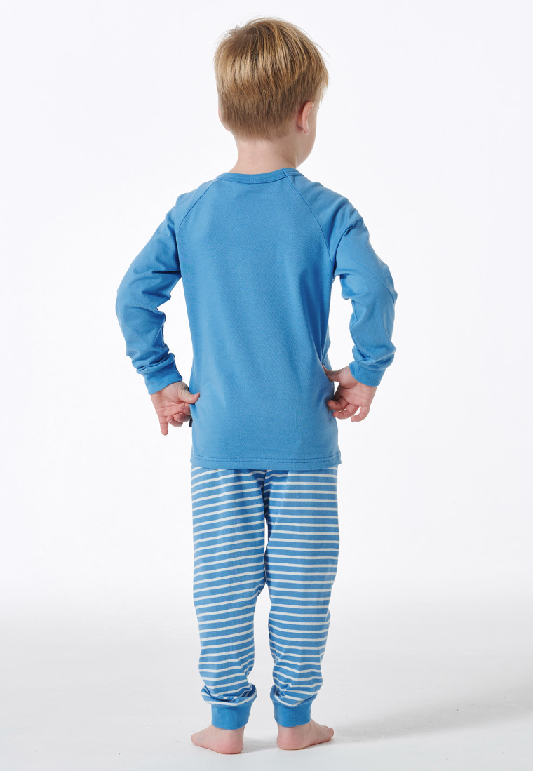 Schlafanzug lang Organic Cotton Bündchen Bär Ringel hellblau - Natural Love