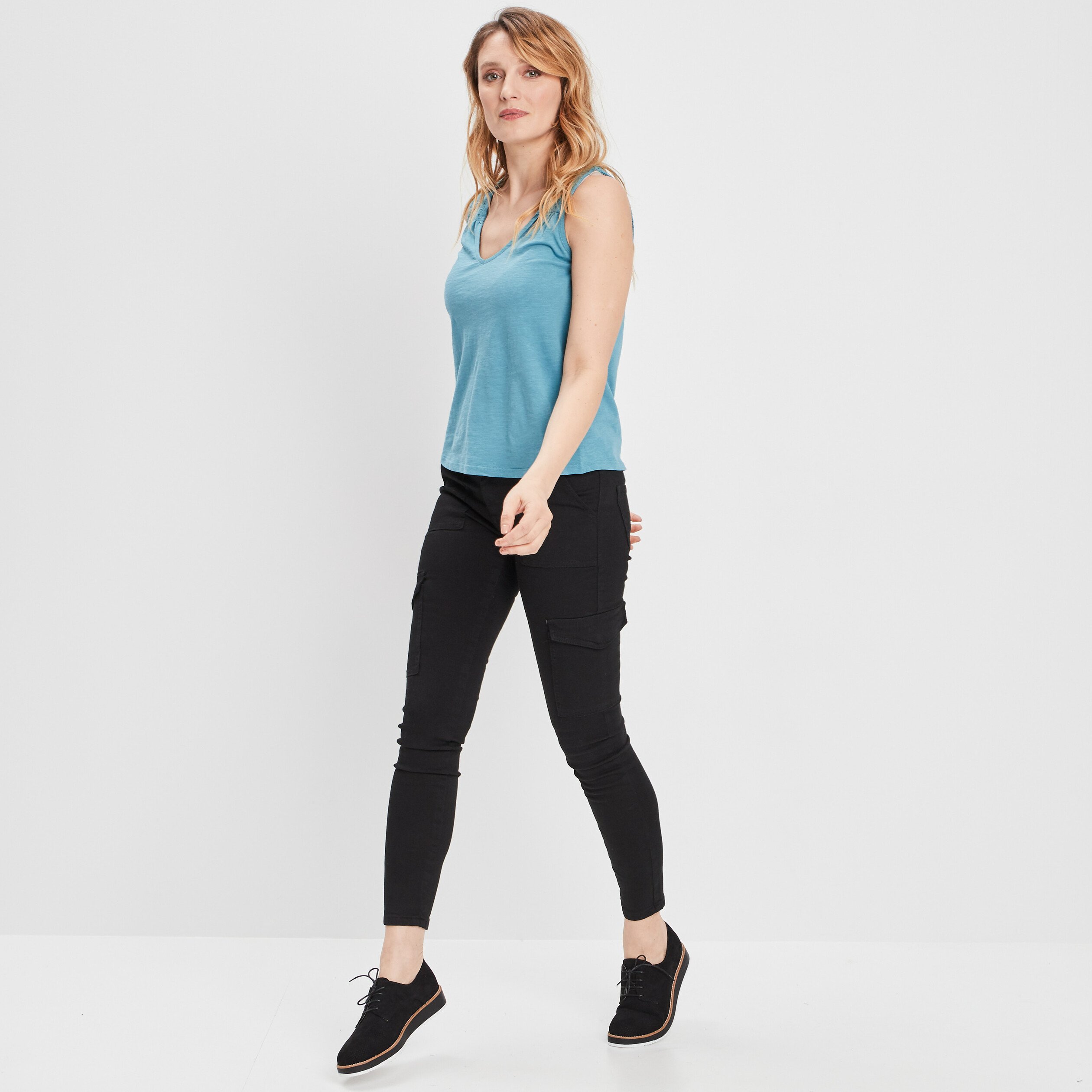 Débardeur broderie anglaise au dos bleu gris femme | La Halle