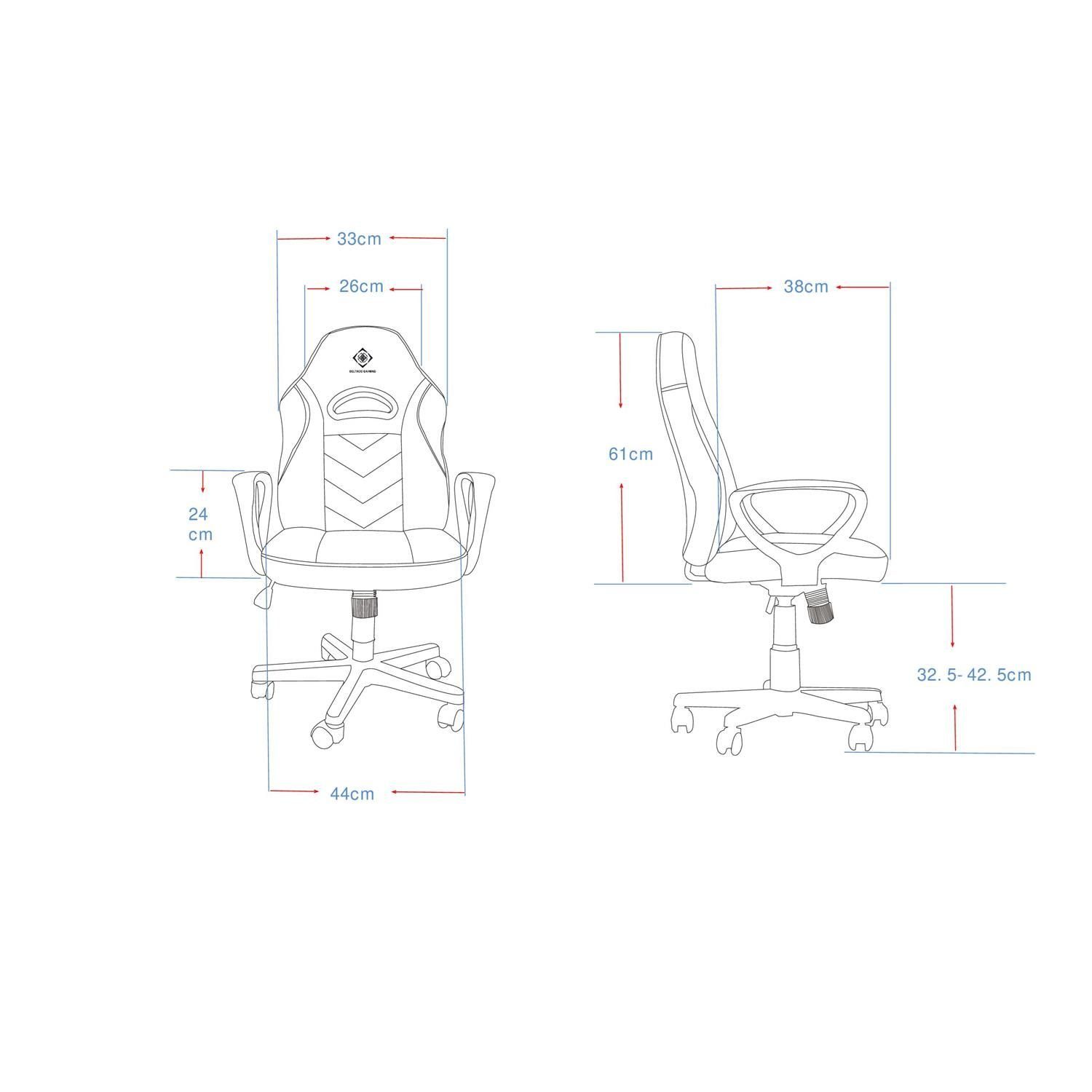 DELTACO Gaming-Stuhl DC110 Gaming Stuhl schwarz extra klein (kein Set), selbst nach langem Sitzen bequem inkl. 5 Jahre Herstellergarantie