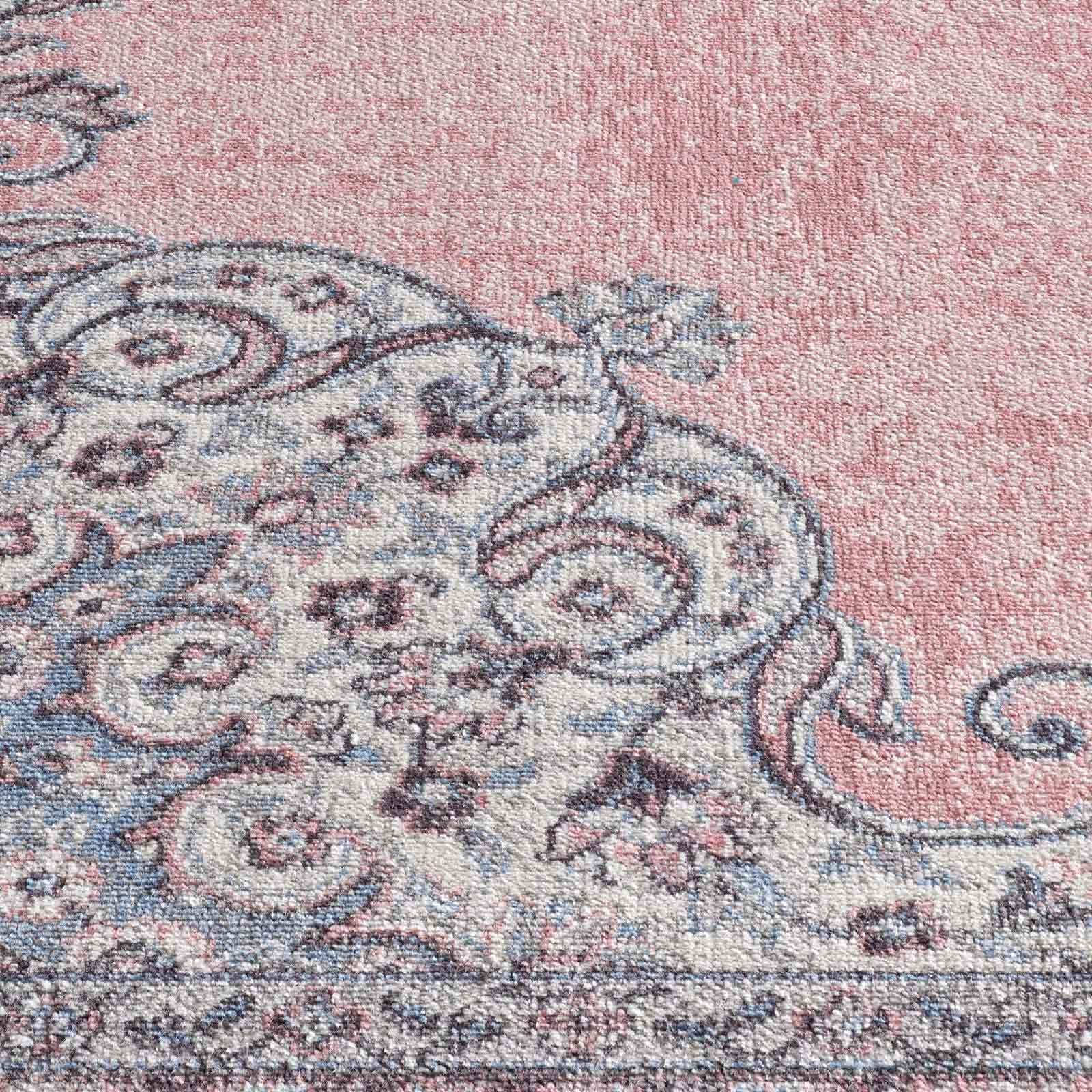 Teppich Palazzo Royal Vintage Medaillon, TaraCarpet, rechteckig, Höhe: 6 mm, Vintage Seiden Optik rose Wohnzimmer Schlafzimmer Esszimmer 67x105