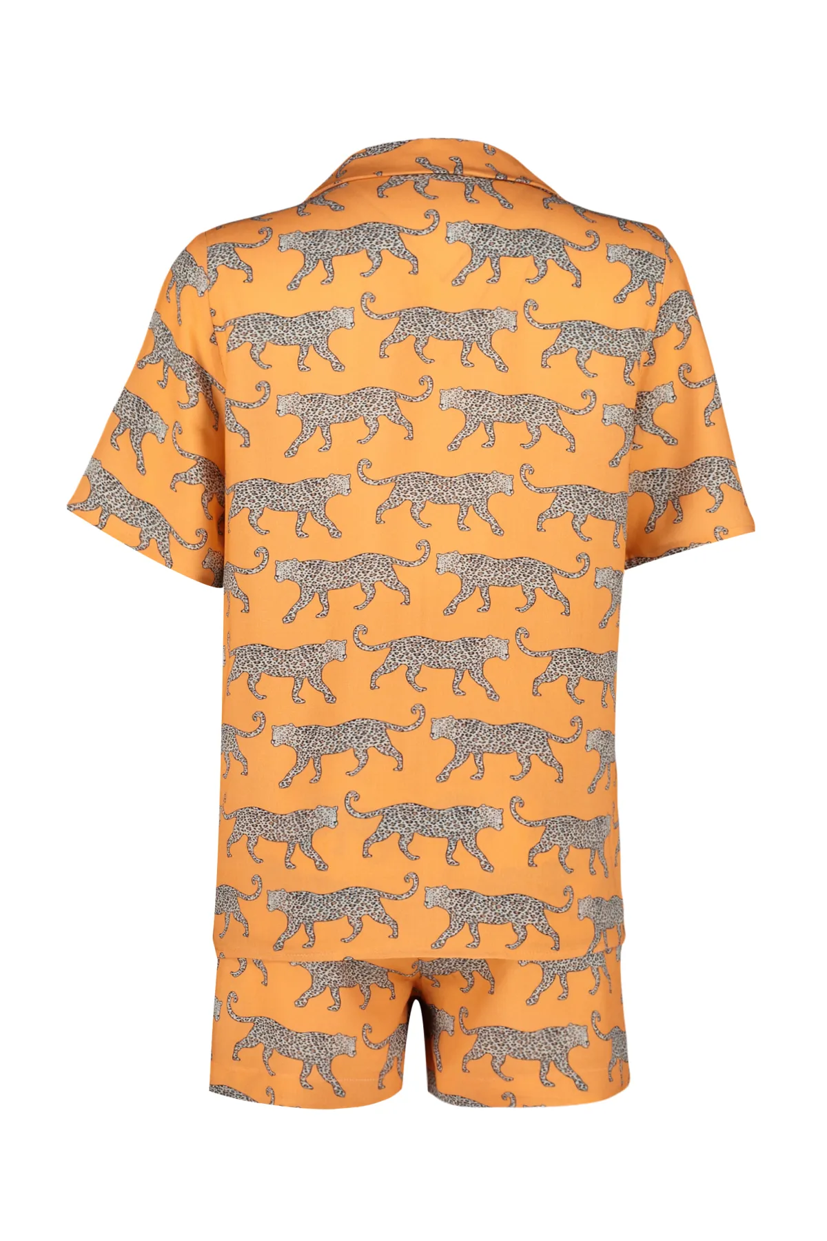 Trendyol Collection  Orange gemustertes Viskose-Hemd-Shorts-Webpyjama-Set THMSS21PT0473
