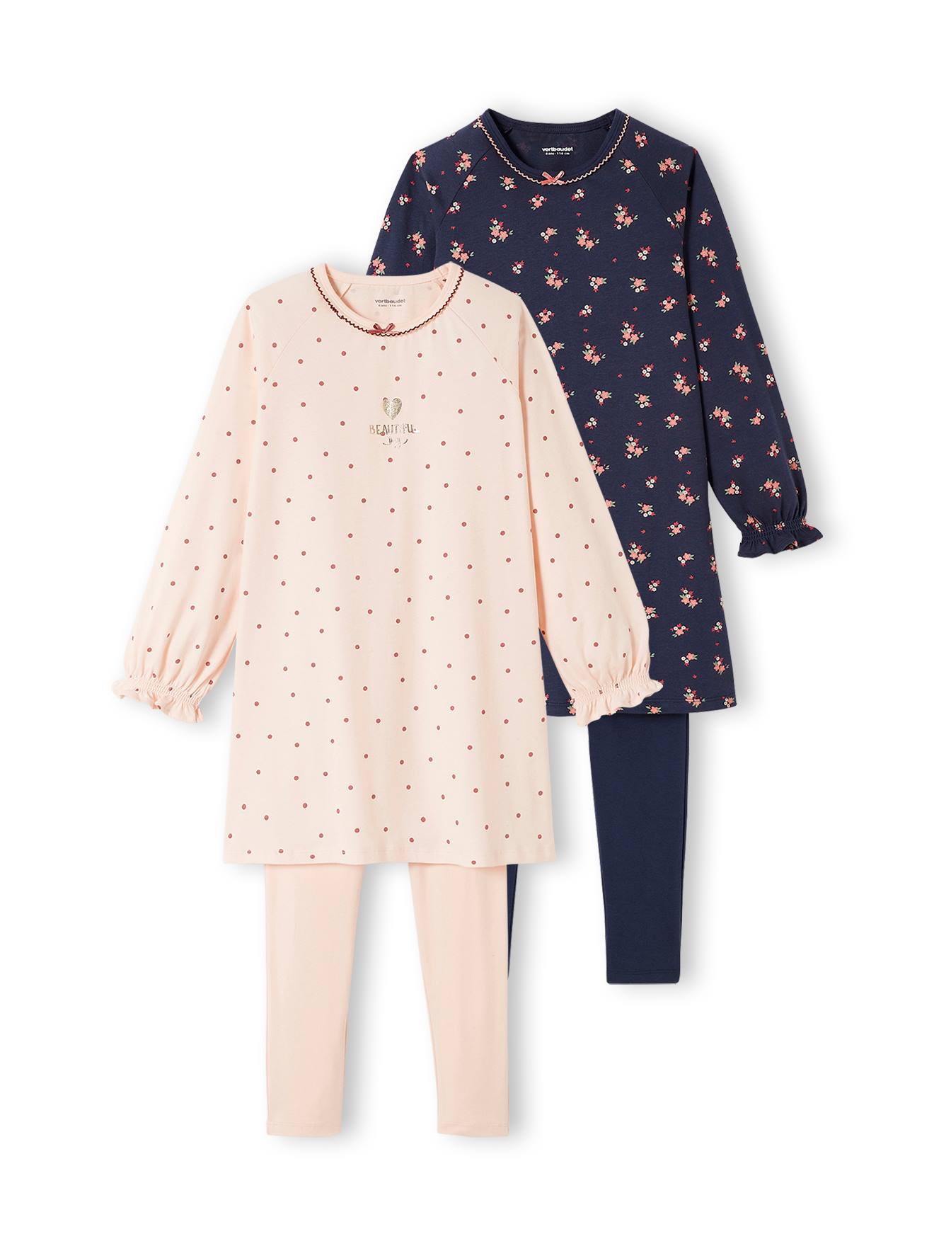 Lot de 2 chemises de nuit à fleurs + legging lot rose bleu aop